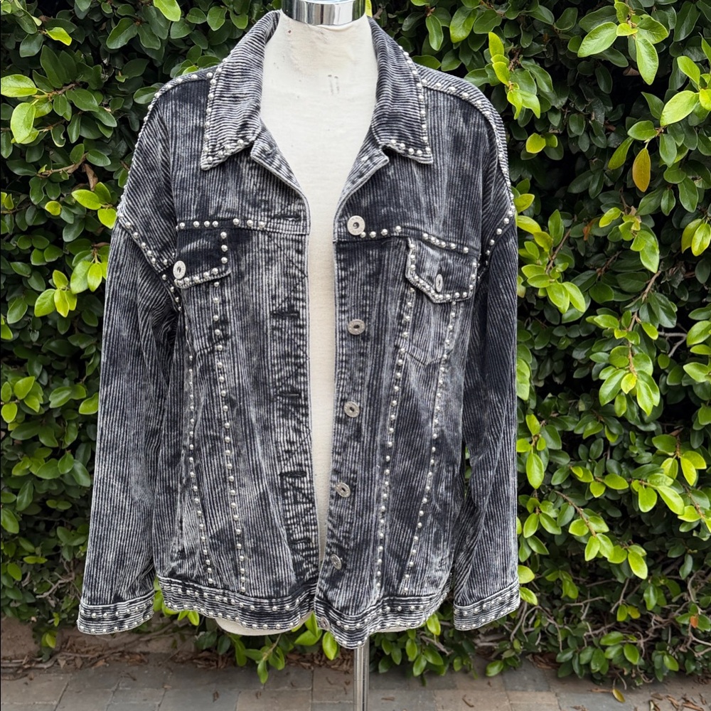 POL washed Black and Gray Studded Corduroy Jacket